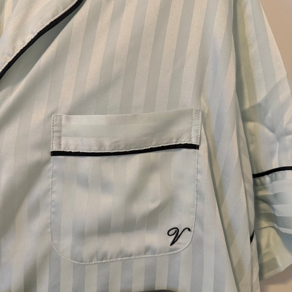 Victoria's Secret Striped Satin Pajama Set Shorts Top Light Mint Green Size XL - Picture 14 of 15